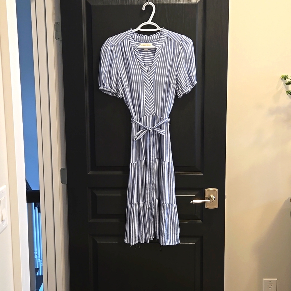 Monteau LA Blue/white striped sundress, EUC